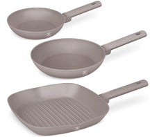 BerlingerHaus Bratpfannenset Taupe 3-Teilig - Bratpfanne ø 20 & 24 cm, Grillpfanne 28 cm - Geeignet für alle Wärmequellen