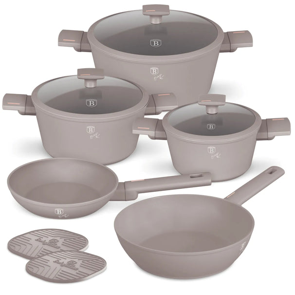 BerlingerHaus Topfset Taupe 7-Teilig - Kochtopf ø 20, 24, 28 cm & Bratpfanne ø 20, 24 cm - geeignet für alle Wärmequellen