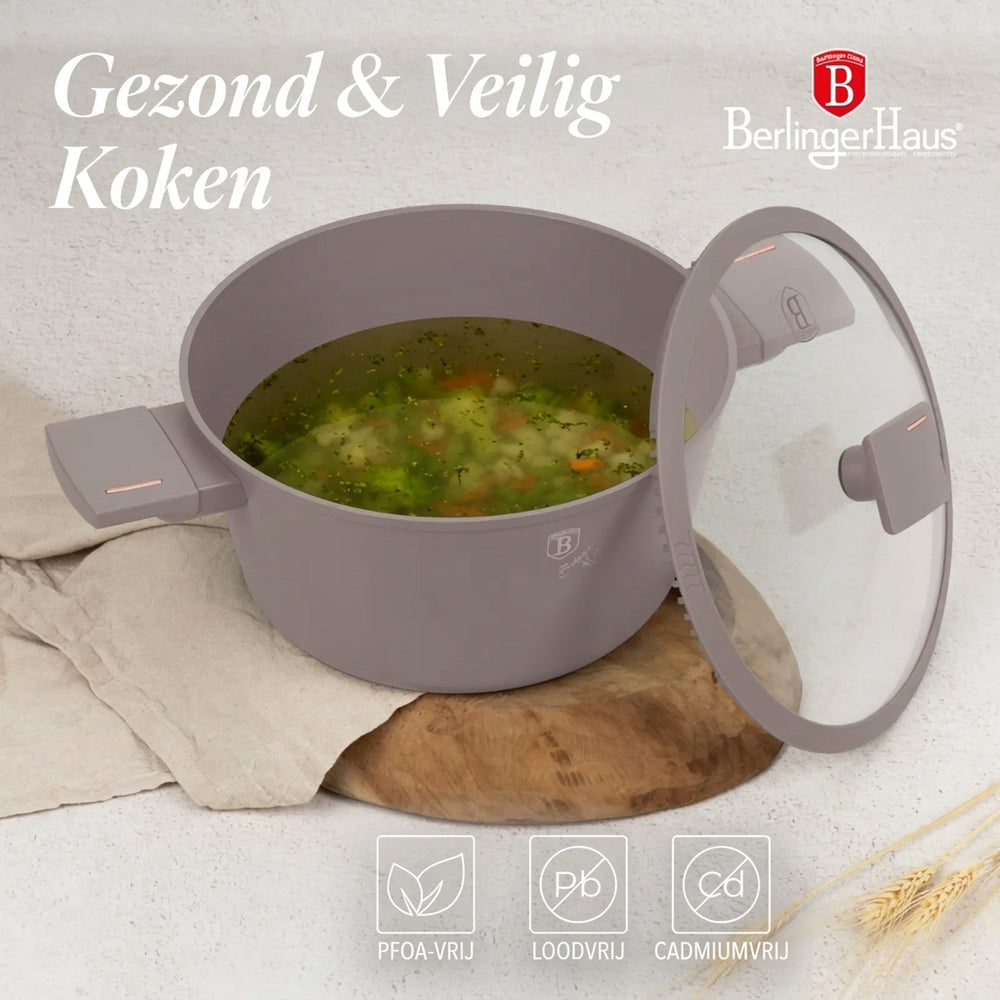 BerlingerHaus Topfset Taupe 7-Teilig - Kochtopf ø 20, 24, 28 cm & Bratpfanne ø 20, 24 cm - geeignet für alle Wärmequellen