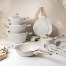 BerlingerHaus Topfset Nordic Matt Crème 11-Teilig - Kochtopf ø 20, 24, 28 cm, Bratpfanne ø 24, 28 cm & Stielkasserolle ø 16 cm - geeignet für alle Wärmequellen