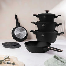 BerlingerHaus Topfset Schwarz Roségold 7-Teilig - Kochtopf ø 20, 24, 28 cm & Bratpfanne ø 20, 24 cm - geeignet für alle Wärmequellen