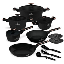 BerlingerHaus Topfset Schwarz Roségold 11-Teilig - Kochtopf ø 20, 24, 28 cm, Bratpfanne ø 24, 28 cm & Stielkasserolle ø 16 cm - geeignet für alle Wärmequellen