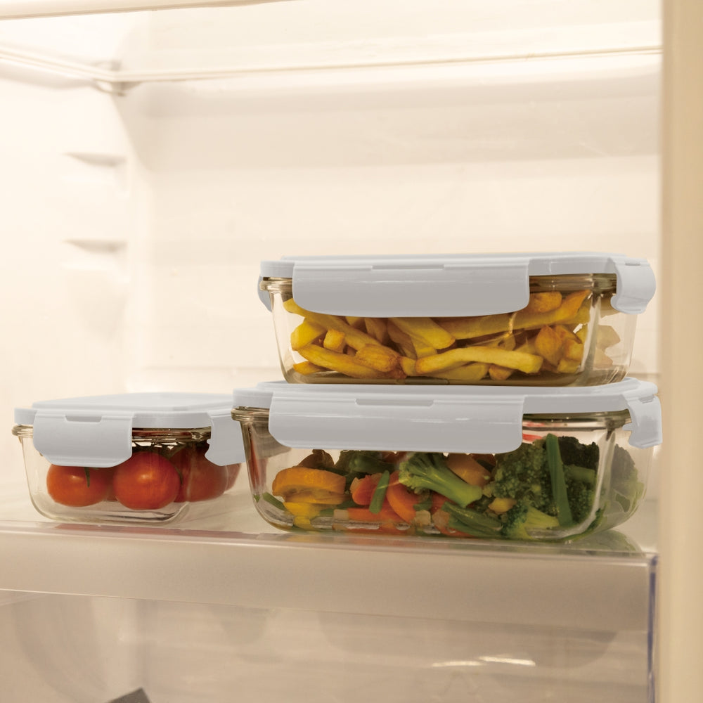 BerlingerHaus Glas Frischhaltedosen Matt Creme - 3-teilig - 570 ml, 840 ml & 1,18 Liter