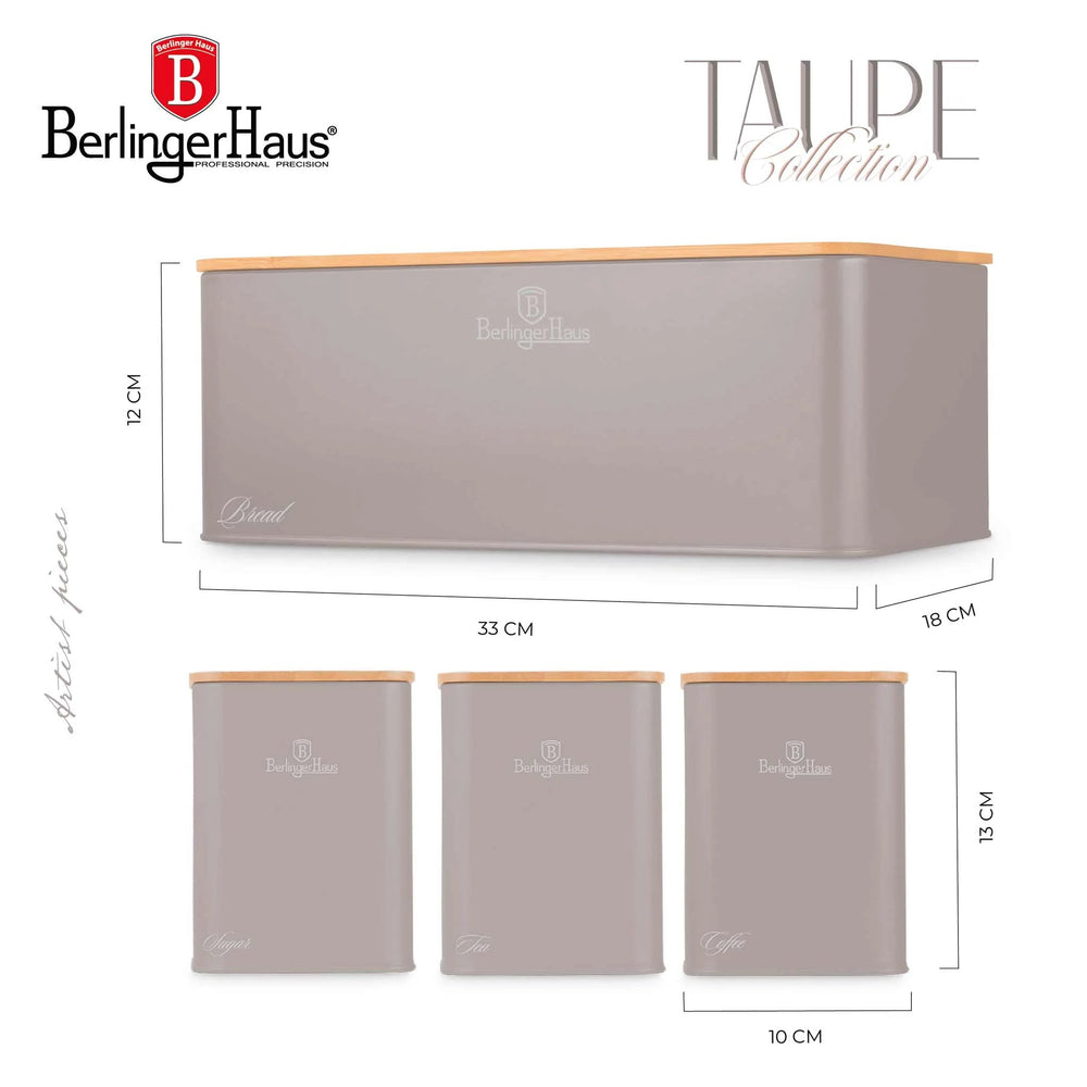 BerlingerHaus Brotdose mit Vorratsdosen Taupe - 4-teilig