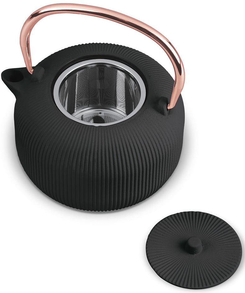 BerlingerHaus Teekanne mit Edelstahlfilter - Gusseisen Schwarz Roségold - 1 Liter