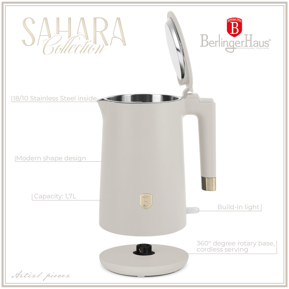 BerlingerHaus Wasserkocher Doppelwandig Matt Creme - 1.7 Liter - 1800W