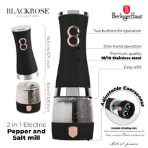 BerlingerHaus Elektrische Pfeffer- und Salzmühle Schwarz Roségold - 2-in-1 - Keramische Mühle