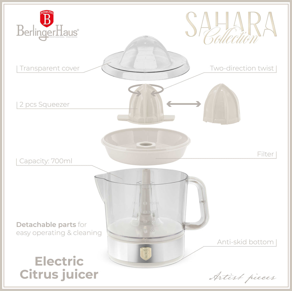 BerlingerHaus Elektrische Zitruspresse / Orangenpresse Matt Creme - 0,7 L - 40 W