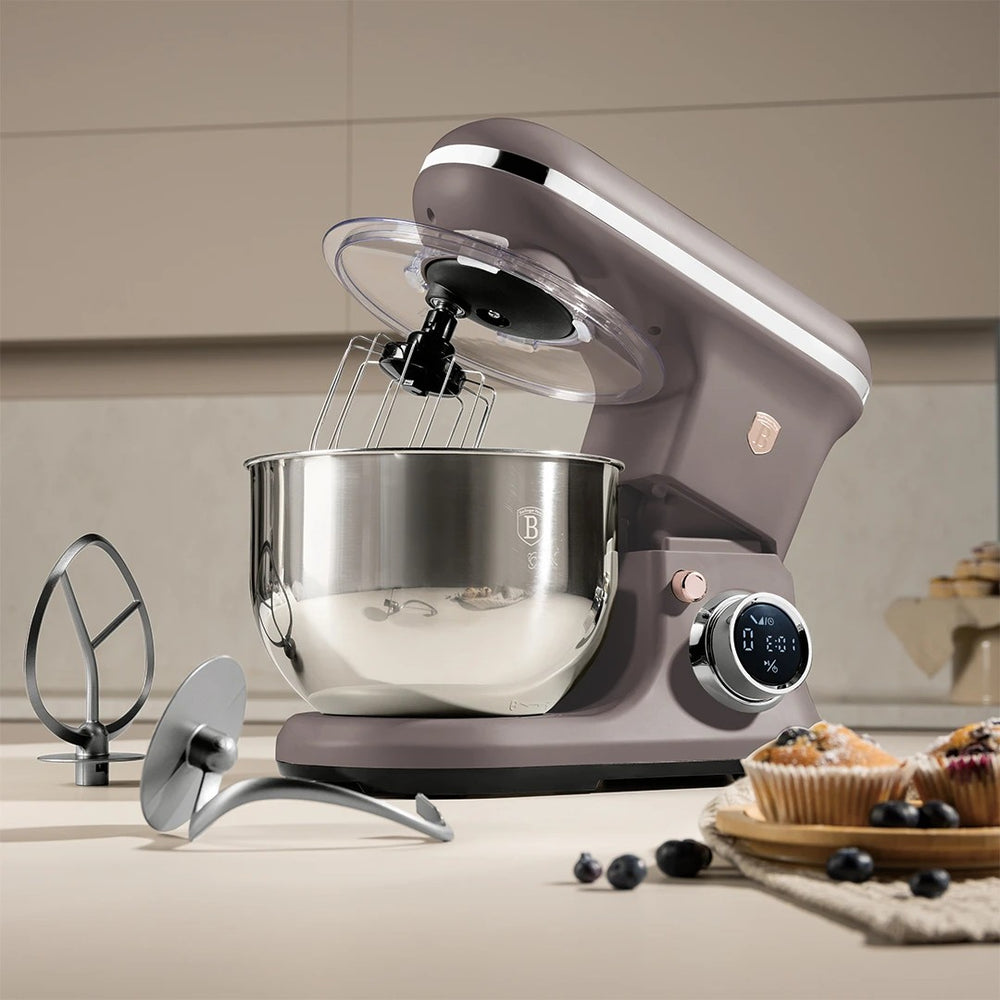 BerlingerHaus Küchenmaschine Taupe - Edelstahl Schüssel 6 Liter - 1500W
