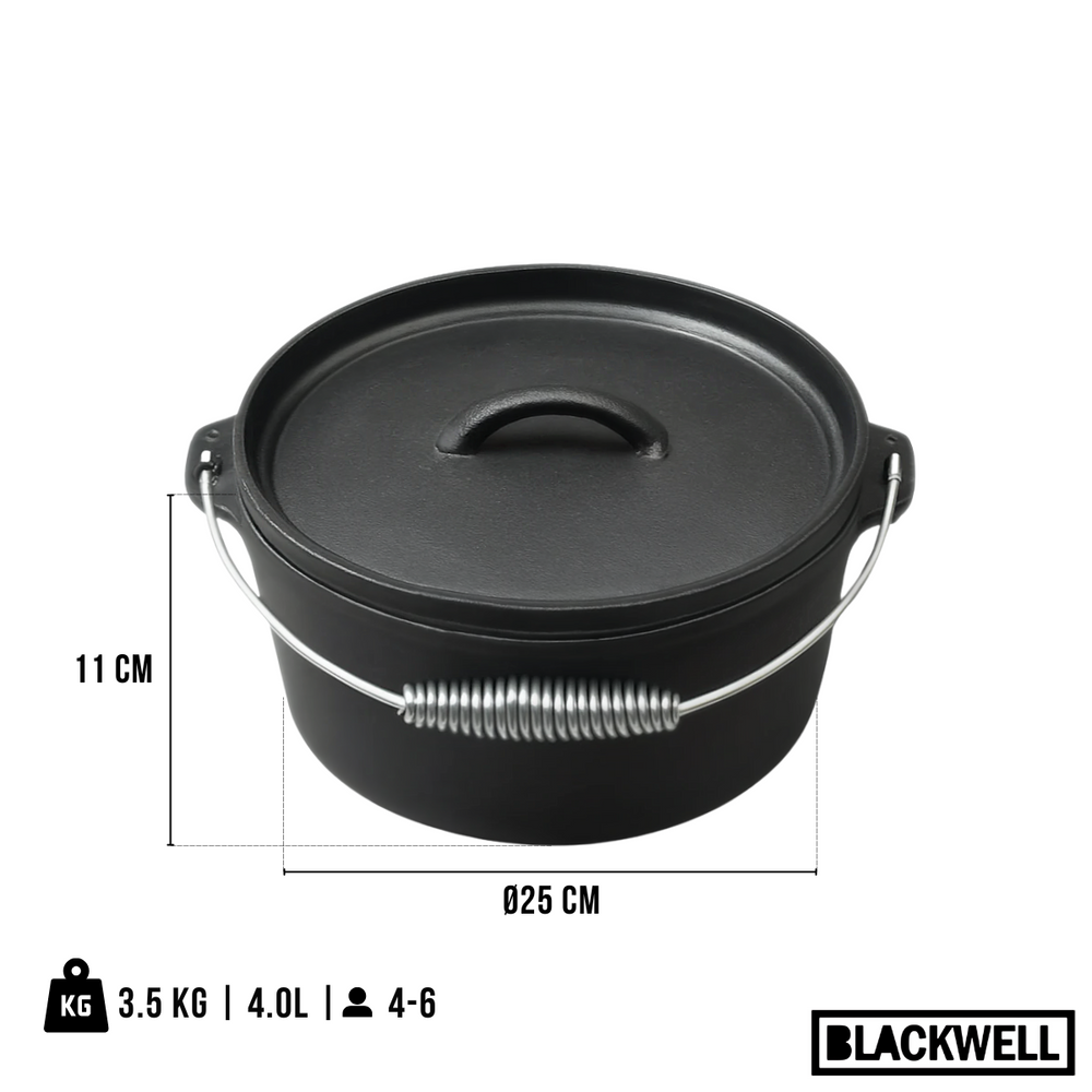 Blackwell Bräter Gusseisen / Dutch oven mit Deckel - ø 25 cm / 4 Liter - ohne Antihaftbeschichtung