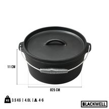 Blackwell Bräter Gusseisen / Dutch oven mit Deckel - ø 25 cm / 4 Liter - ohne Antihaftbeschichtung