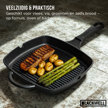 Blackwell Grillpfanne aus Gusseisen / Skillet 23 x 23 cm – ohne Antihaftbeschichtung – geeignet für alle Herdarten