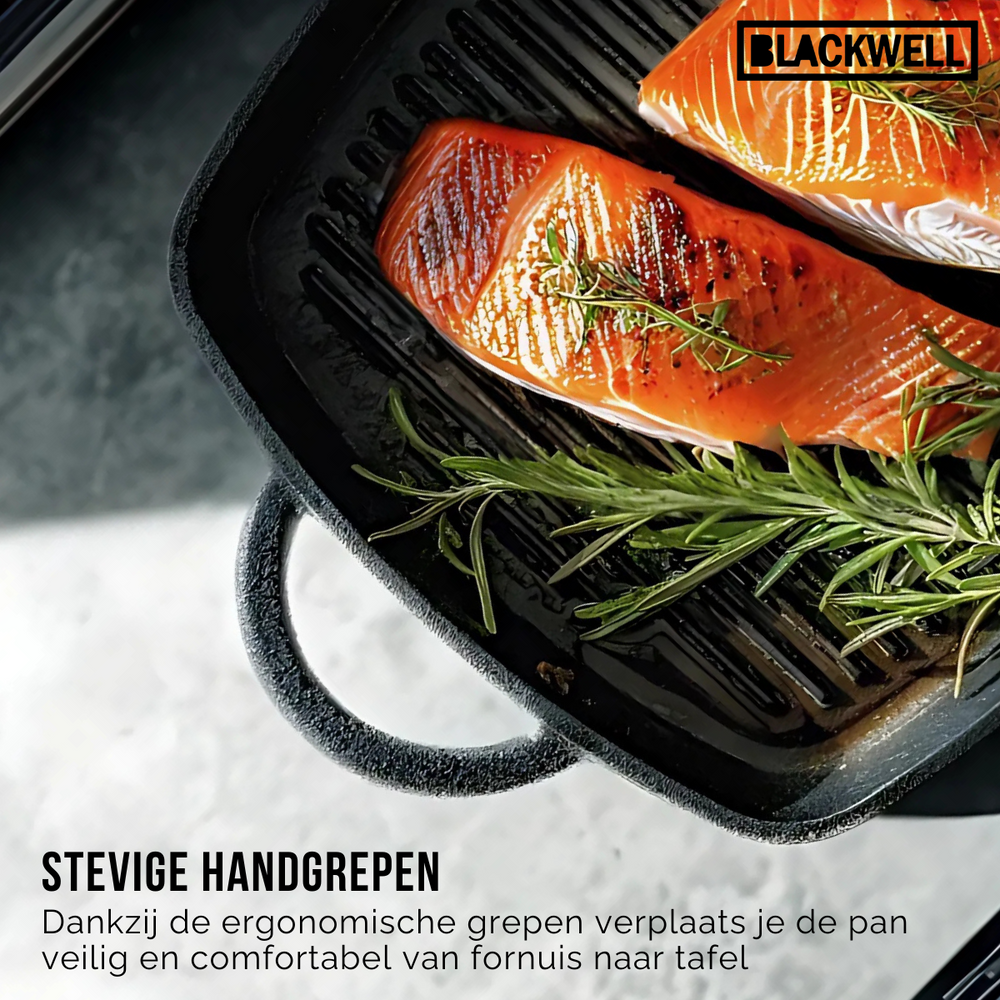 Blackwell Grillpfanne aus Gusseisen / Skillet 23 x 23 cm – ohne Antihaftbeschichtung – geeignet für alle Herdarten