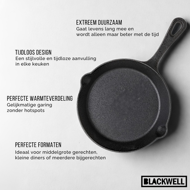Blackwell Pfannenset aus Gusseisen – Bratpfannen 16, 20 & 25 cm & Grillplatte Ø 30 cm – 4-teilig – geeignet für alle Herdarten