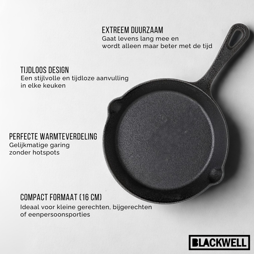 Blackwell Bratpfanne Gusseisen / Skillet Ø 16 cm – geeignet für alle Wärmequellen – ohne Antihaftbeschichtung