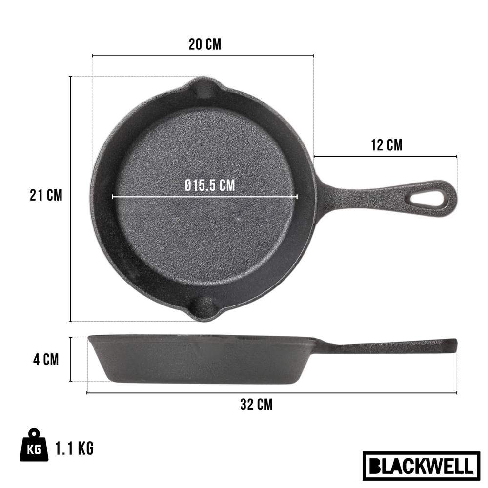 Blackwell Bratpfanne Gusseisen / Skillet Ø 20 cm – geeignet für alle Wärmequellen – ohne Antihaftbeschichtung
