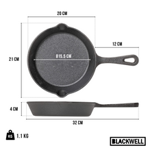 Blackwell Bratpfanne Gusseisen / Skillet Ø 20 cm – geeignet für alle Wärmequellen – ohne Antihaftbeschichtung