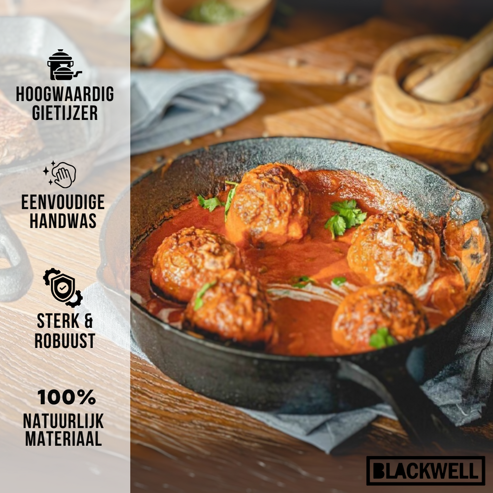Blackwell Bratpfanne Gusseisen / Skillet Ø 25 cm – geeignet für alle Wärmequellen – ohne Antihaftbeschichtung