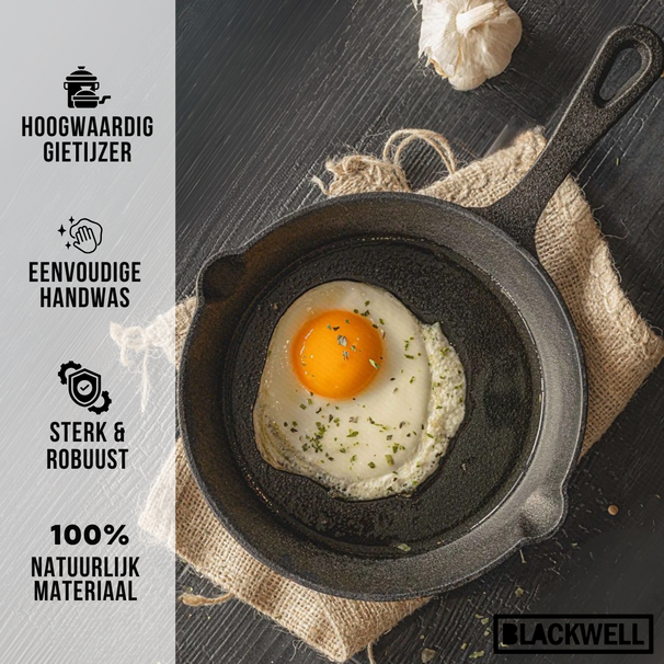 Blackwell Bratpfanne Gusseisen / Skillet Ø 20 cm – geeignet für alle Wärmequellen – ohne Antihaftbeschichtung