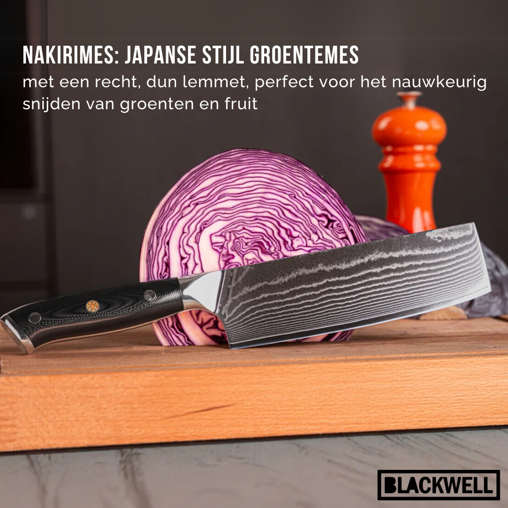 Blackwell Nakirimes Gemüsemesser im japanischen Stil – 67 Lagen Damaszenerstahl – VG10 – 17,5 cm