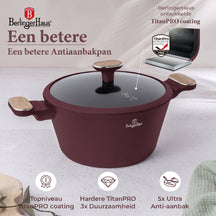 BerlingerHaus Topfset Nordic Matt Bordeaux 11-teilig - Kochtopf ø 20, 24, 28 cm, Bratpfanne ø 24, 28 cm & Stielkasserolle ø 16 cm - Geeignet für alle Wärmequellen