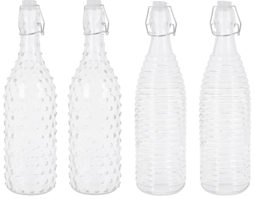 Cookinglife Bügelflaschen Glas 1 L - 4er spülmaschinenfest klar - Dots&Lines