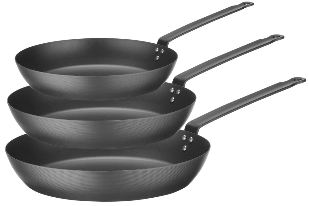 Blackwell Bratpfannenset Carbon Stahl 3-teilig - ø 20, 24 & 28 cm - geeignet für alle Wärmequellen - ohne Antihaftbeschichtung