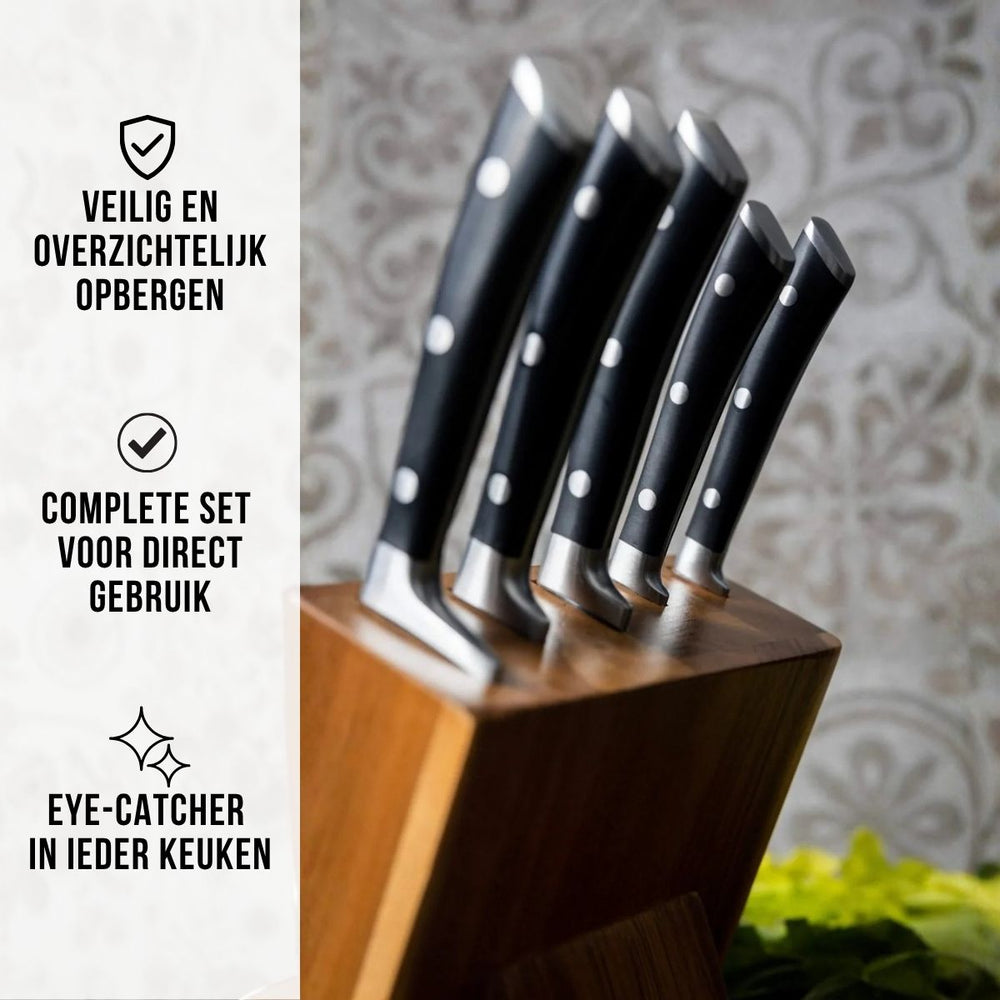 Blackwell Messerblock - Deluxe - Kochmesser, Brotmesser, Fleischmesser, Officemesser & Schälmesser 6-teilig
