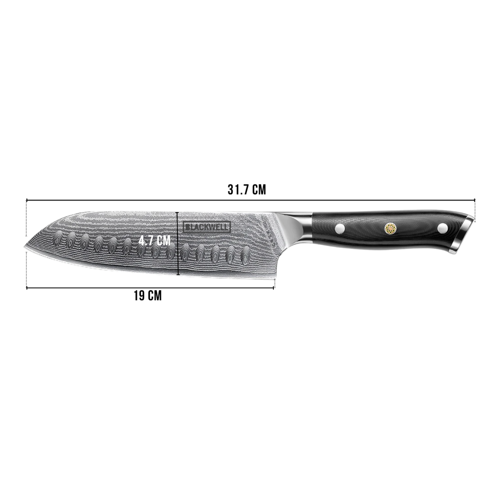 Blackwell Santokumesser im japanischen Stil – 67 Lagen Damaszenerstahl – VG10 – 19 cm