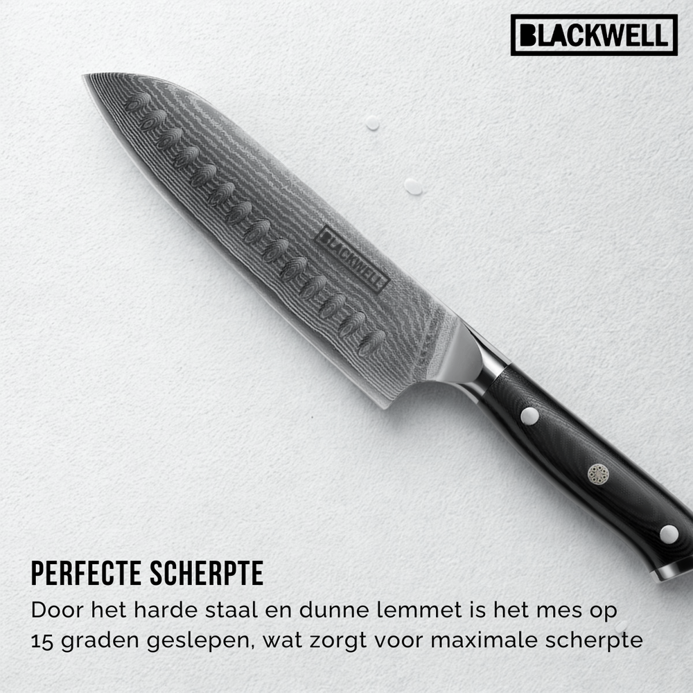 Blackwell Messerset (Santokumesser + Gemüsemesser / Nakirimesser) – Japanischer Stil – 67 Lagen Damaszenerstahl – VG10 – 2-teilig