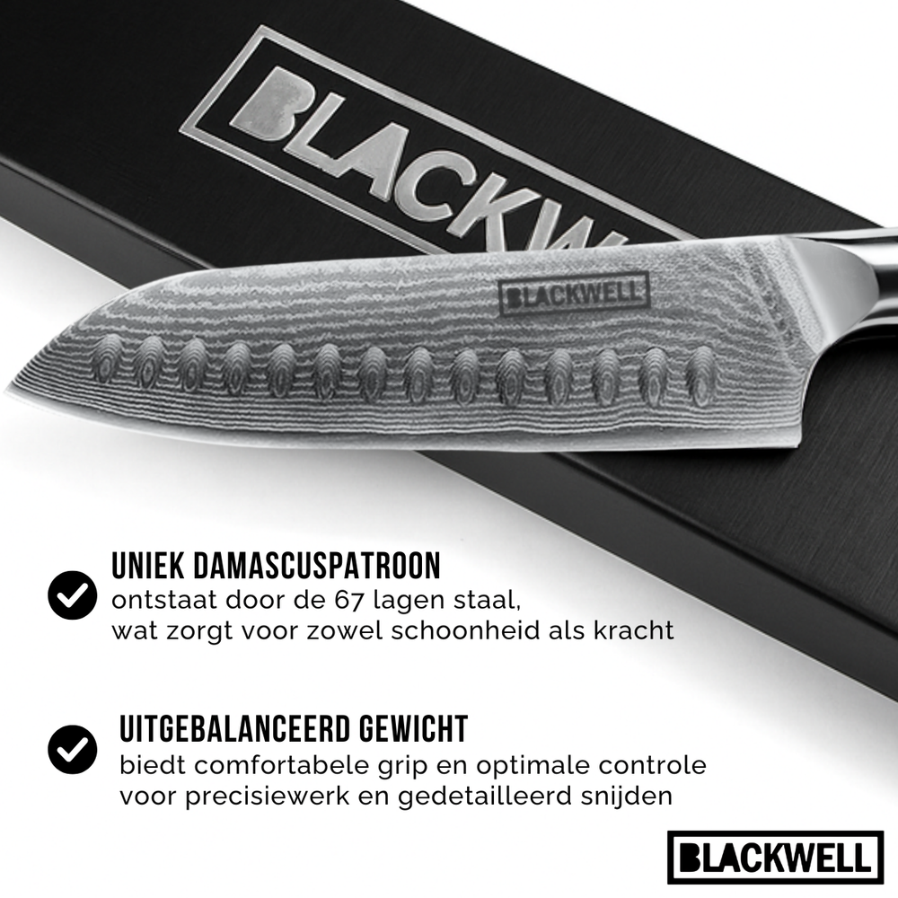 Blackwell Santokumesser im japanischen Stil – 67 Lagen Damaszenerstahl – VG10 – 19 cm