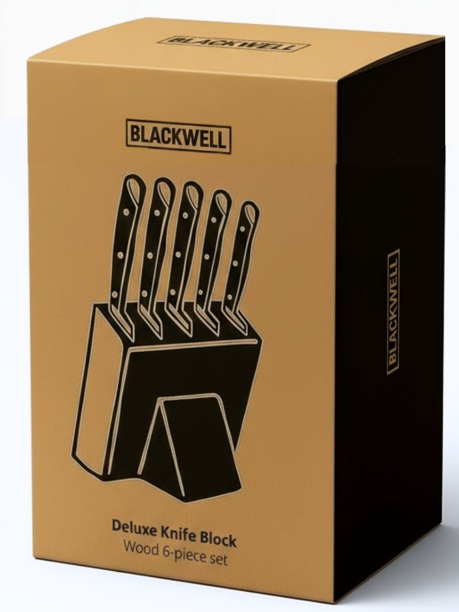 Blackwell Messerblock - Deluxe - Kochmesser, Brotmesser, Fleischmesser, Officemesser & Schälmesser 6-teilig