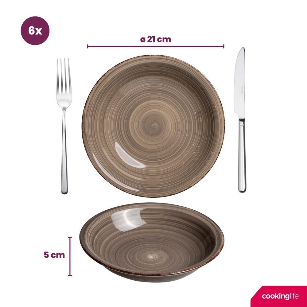 Cookinglife Tiefe Teller / Pastateller Delice Grau ø 21 cm - 6 Stück