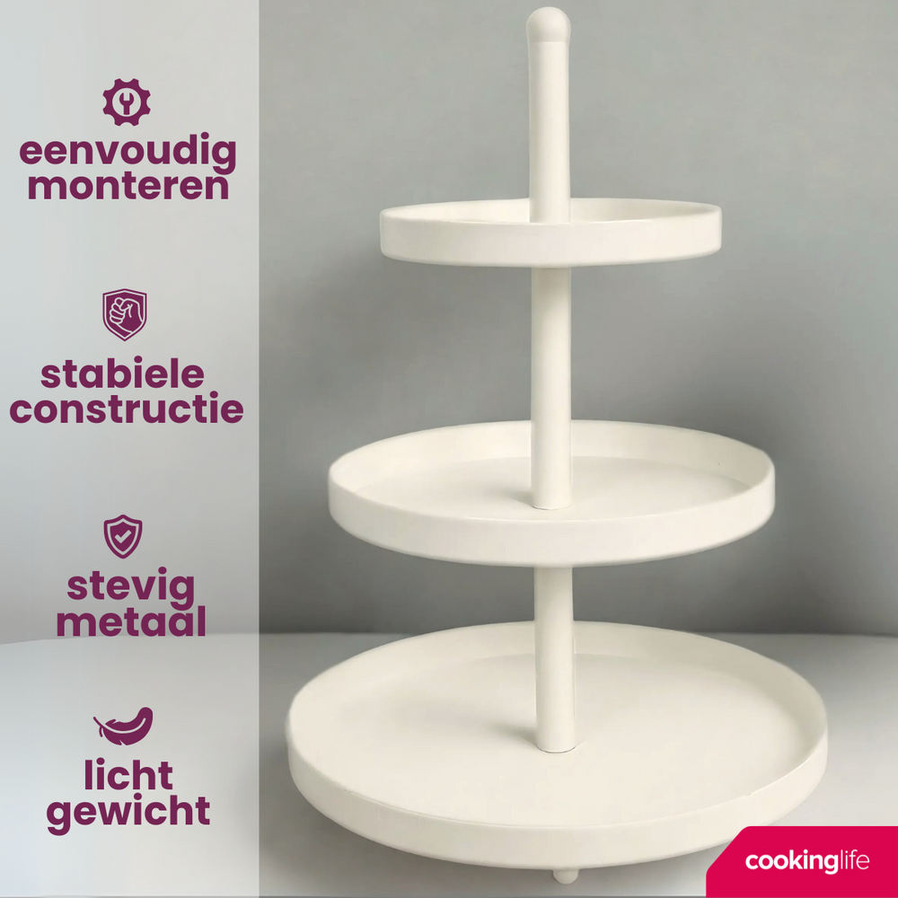 Cookinglife Etagère Metall creme ø 15, 20 & 25 cm - 3-stufig - 35 cm hoch