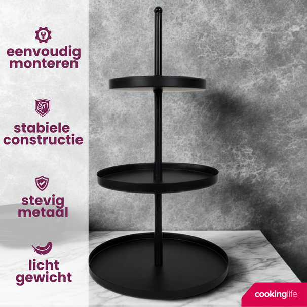 Cookinglife Etagère Metall schwarz ø 20, 25 & 30 cm - 3-stufig - 55 cm hoch