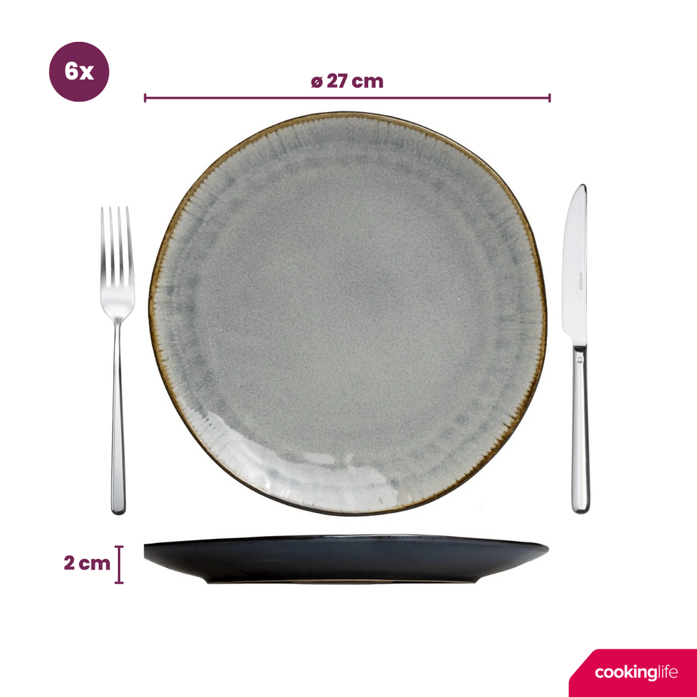 Cookinglife Geschirrset  Nola Warm Grey - 18-teilig / 6 Personen - 6 Speiseteller, 6 Frühstücksteller und 6 Schalen