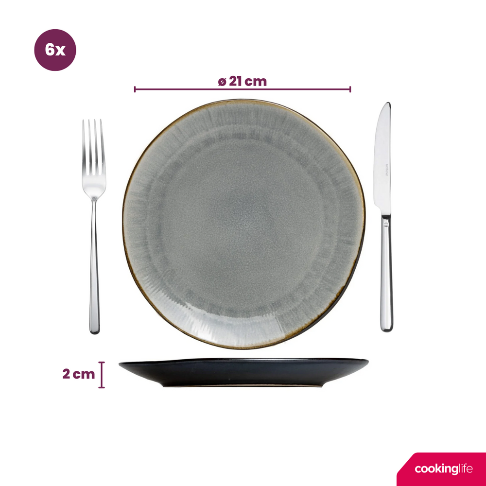 Cookinglife Geschirrset  Nola Warm Grey - 18-teilig / 6 Personen - 6 Speiseteller, 6 Frühstücksteller und 6 Schalen