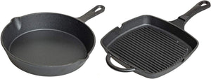Blackwell Pfannenset Gusseisen – Bratpfanne Ø 25 cm und Grillpfanne 23 x 23 cm – geeignet für alle Wärmequellen – ohne Antihaftbeschichtung 