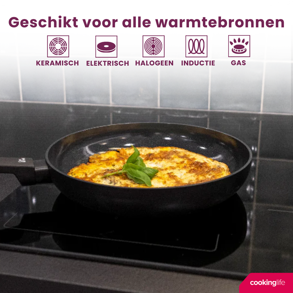 Cookinglife Pfannenset Black Cera 3-teilig - Wokpfanne ø 28 cm + Bratpfannen ø 24 & 28 cm - geeignet für alle Wärmequellen - keramische Antihaftbeschichtung