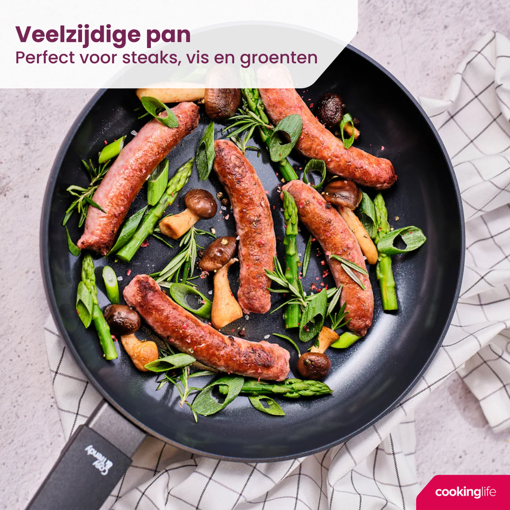 Cookinglife Pfannenset Black Cera 3-teilig - Wokpfanne ø 28 cm + Bratpfannen ø 24 & 28 cm - geeignet für alle Wärmequellen - keramische Antihaftbeschichtung