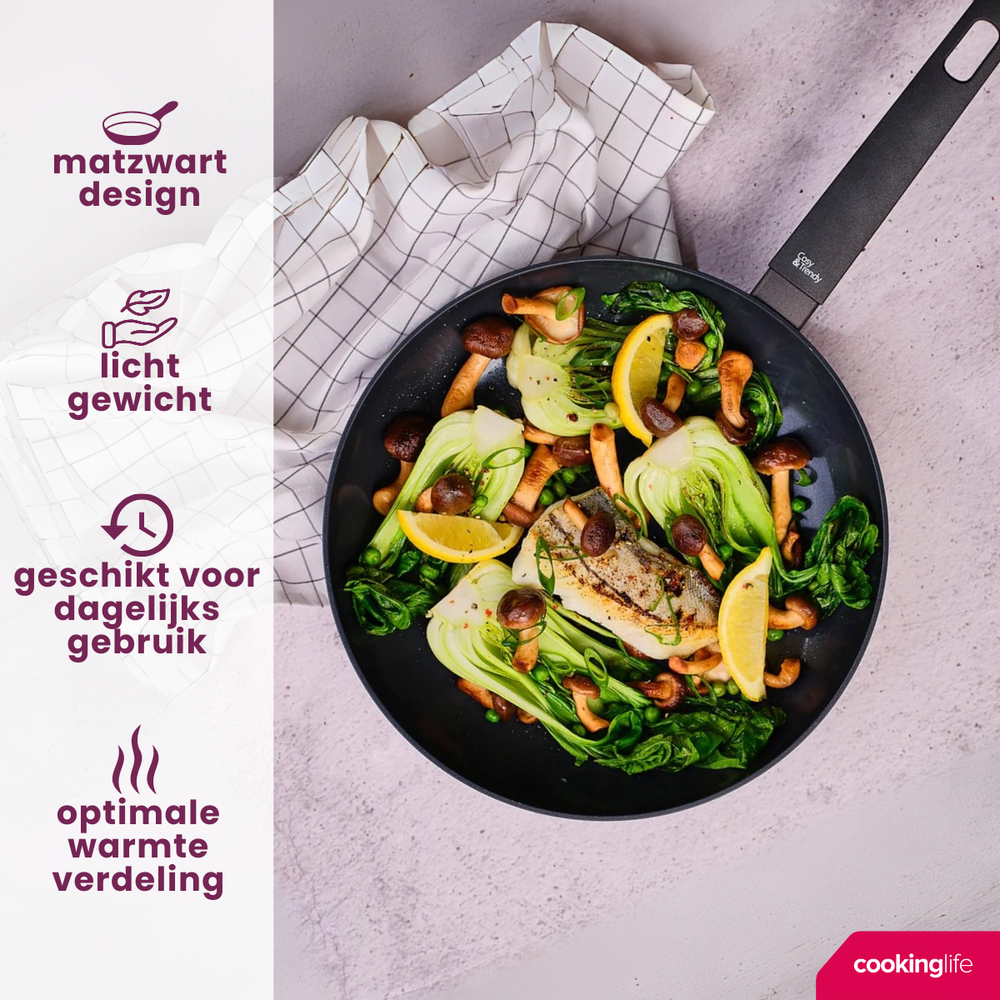 Cookinglife Pfannenset Black Cera 3-teilig - Wokpfanne ø 28 cm + Bratpfannen ø 24 & 28 cm - geeignet für alle Wärmequellen - keramische Antihaftbeschichtung