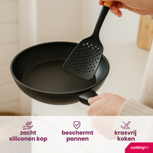 Cookinglife Kochgeschirr Set - Kochgeschirr Set - Holz schwarz 5-teilig - Schaumkelle, Suppenlöffel, Spaghettilöffel, Bratschaufel & Servierlöffel
