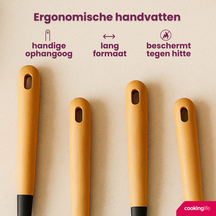 Cookinglife Kochgeschirr Set - Kochgeschirr Set - Holz schwarz 5-teilig - Schaumkelle, Suppenlöffel, Spaghettilöffel, Bratschaufel & Servierlöffel