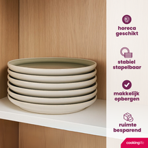 Cookinglife Geschirrset Mosgrün 18-teilig / 6 Personen - 6 Dinner-Teller, 6 Frühstücksteller und 6 Schalen