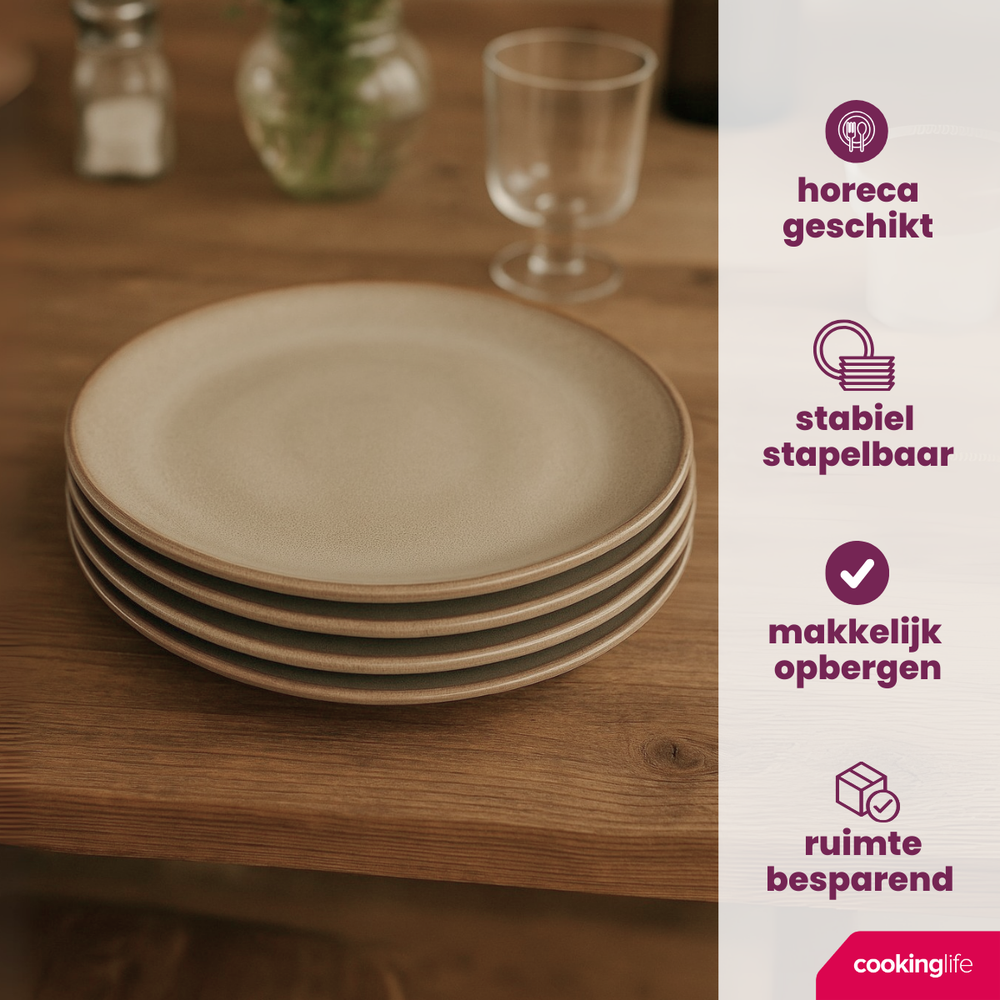 Cookinglife Geschirrset Sabi Beige 18-teilig / 6 Personen - 6 Speiseteller, 6 Frühstücksteller und 6 Schalen