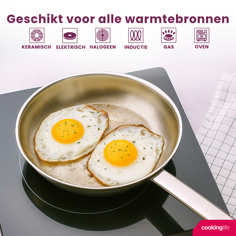 Cookinglife Bratpfannenset Superior Ø 24 und 28 cm – geeignet für alle Wärmequellen – ohne Antihaftbeschichtung