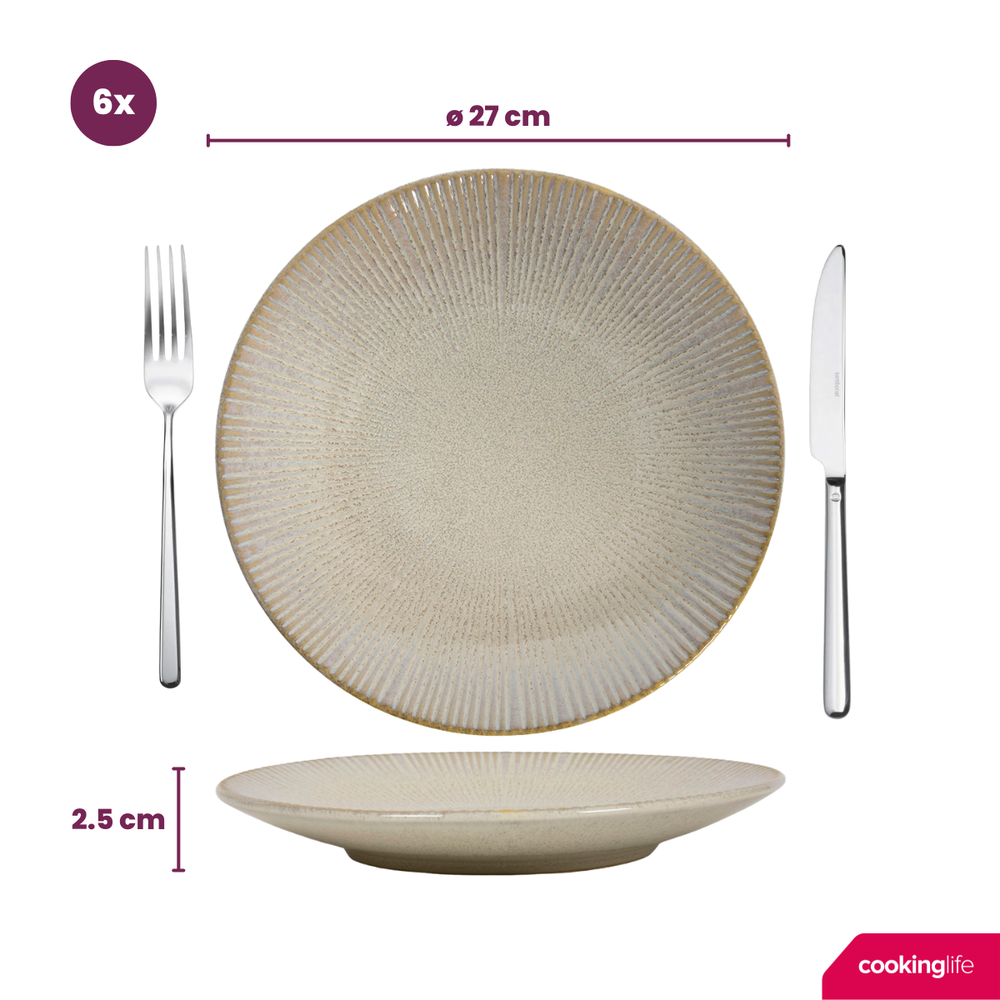 Cookinglife Speiseteller Coastal Lines Ocean Beige ø 27 cm - 6 Stück