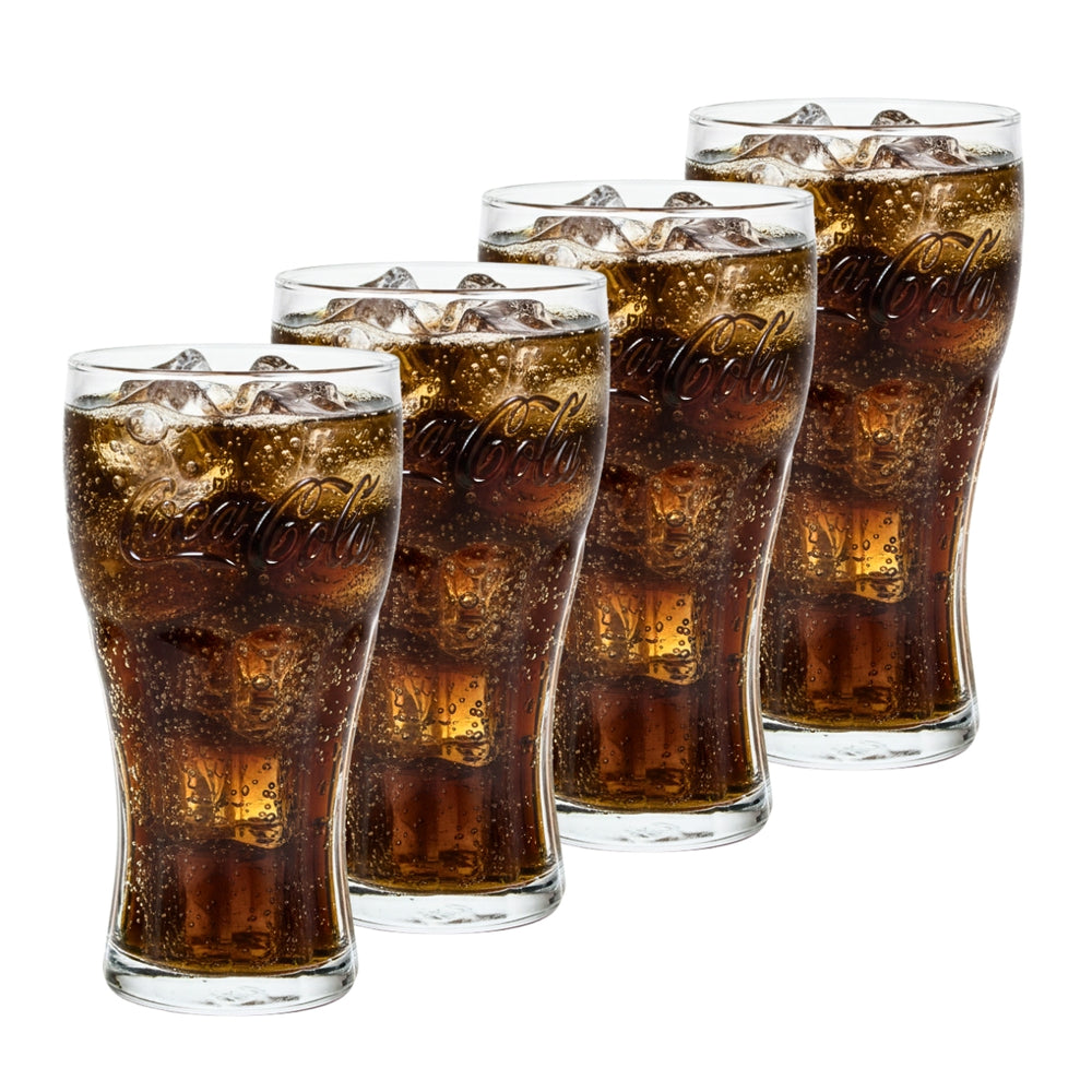 Coca Cola Gläser - Longdrinkgläser - Erfrischungsgetränkgläser - Transparent 370 ml - 4 Stück