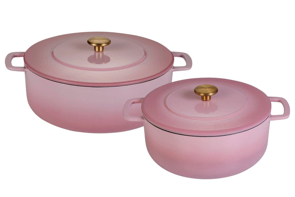 Combekk Bräterset Gusseisen Pink 2-teilig - ø 24 & 28 cm - Emaillierte Antihaftbeschichtung