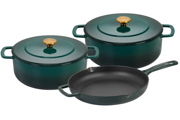 Combekk Topfset Gusseisen Holly Green 3-teilig - Bräter ø 24, 28 cm & Bratpfanne ø 26 cm